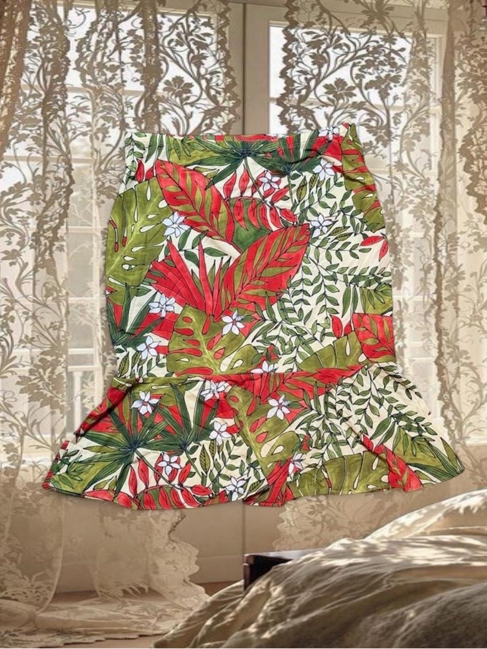 Vintage Y2K Deadstock Tropical Midi Flare Skirt
